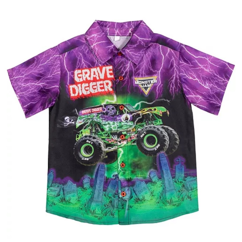 Monster Jam - Toddler Boy’s Grave Digger Button Down Shirt - Size: 3T